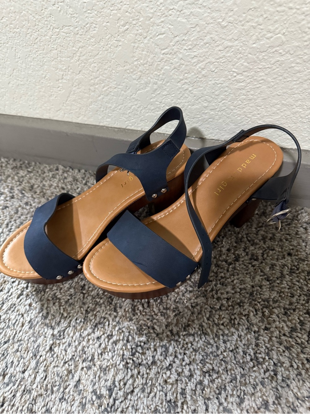 Madden Girl navy open-toe strappy block heel sandals